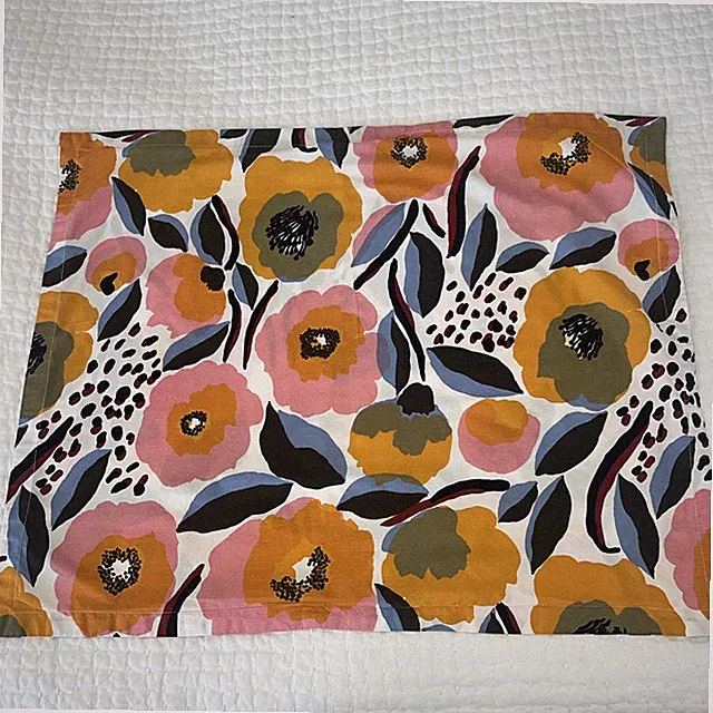 2 Marimekko Rosarium Pillow Standard Shams Floral Print Orange Blue Pink