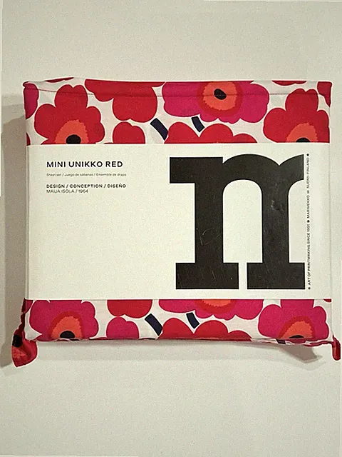4 Pc MARIMEKKO MINI UNIKKO RED Queen Sheet Set 100% Cotton NWT