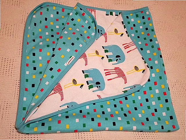 MARIMEKKO Baby Blanket Elephants Zebras Birds Blue With Multicolor Squares
