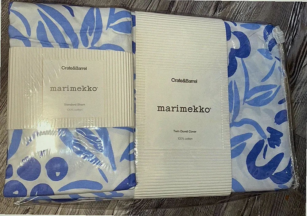 Marimekko Crate & Barrel Annika Blue Floral Twin Duvet Cover Standard Sham NEW