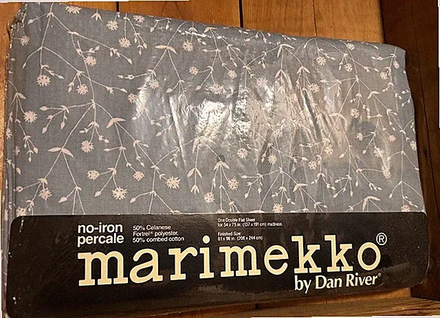 Marimekko Dan River Full Double Flat Sheet NEW Vintage Meadow Blue 1986