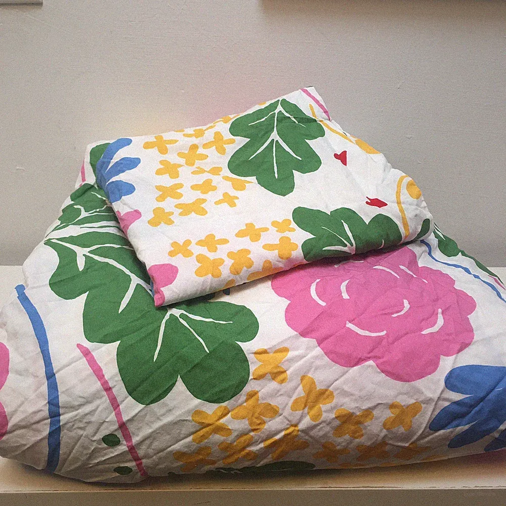 Marimekko king duvet cover and one sham in pink blue floral print