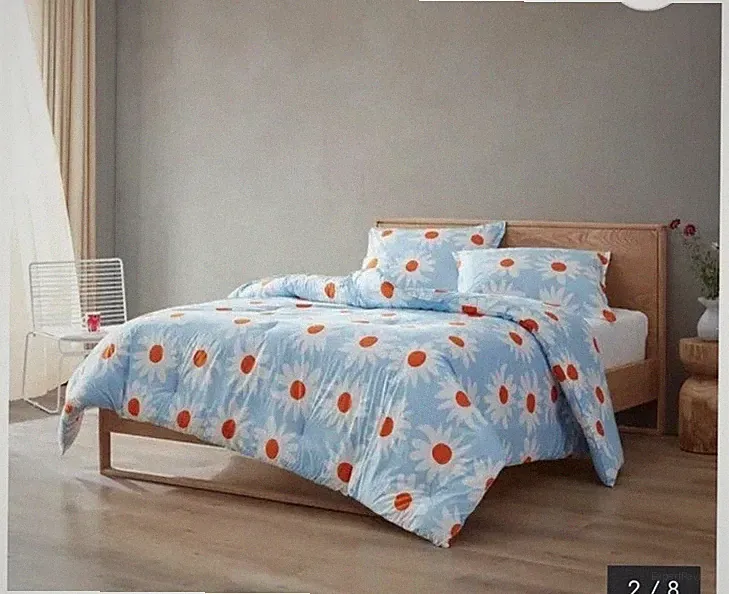 Marimekko KING Duvet Set Rakastaa Ei Rakasta Blue White Orange Floral Flower NEW