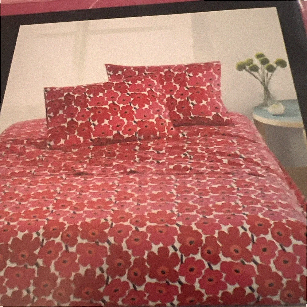 Marimekko King Sheet Set Mini Unikko Red Floral Cotton New