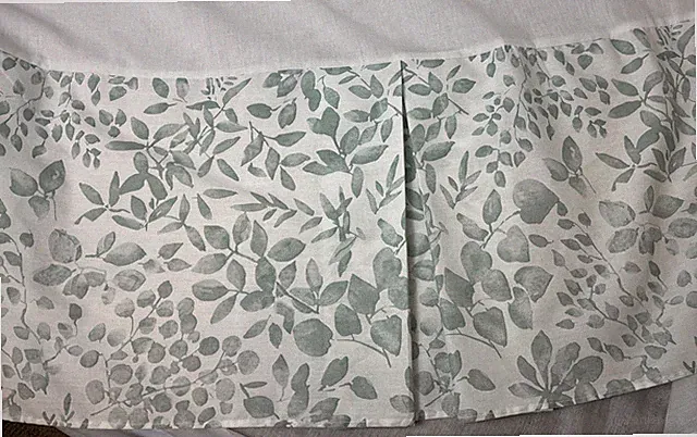 Marimekko King Size Dust Ruffle Bedskirt 14" Deep White Light Green Leaves Vines