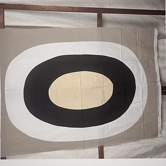 Marimekko Melooni cotton fabric large circle print fiber art Scandi yellow brown