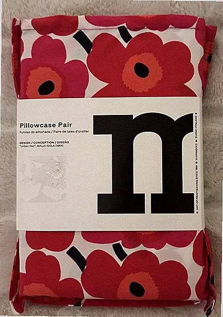 MARIMEKKO PILLOWCASE PAIR "UNIKKO RED" MAIJA ISOLA (1964) COTTON Standard NEW