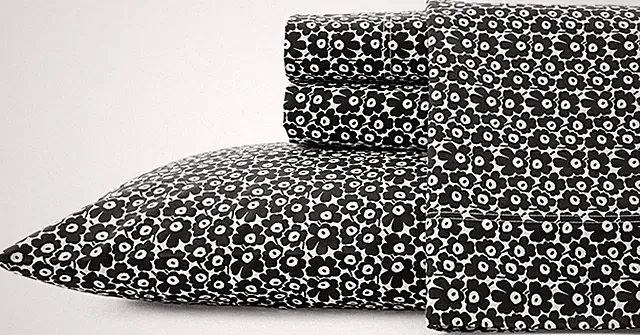 Marimekko Queen Cotton Percale Bedding Set, Pikkuinen Unikko Black