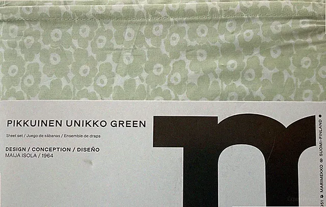 Marimekko~Queen Sheet Set~PIKKUINEN UNIKKO~GREEN~100% Cotton~4 pc~OEKOTEX~NWT~