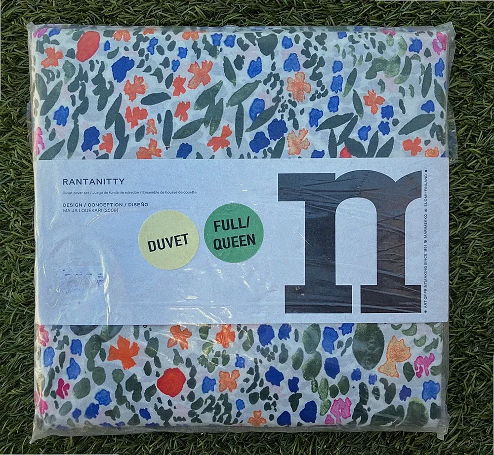 Marimekko RANTANITTY Full/ Queen Abstract Floral 3 pc Duvet Cover Shams Set NEW