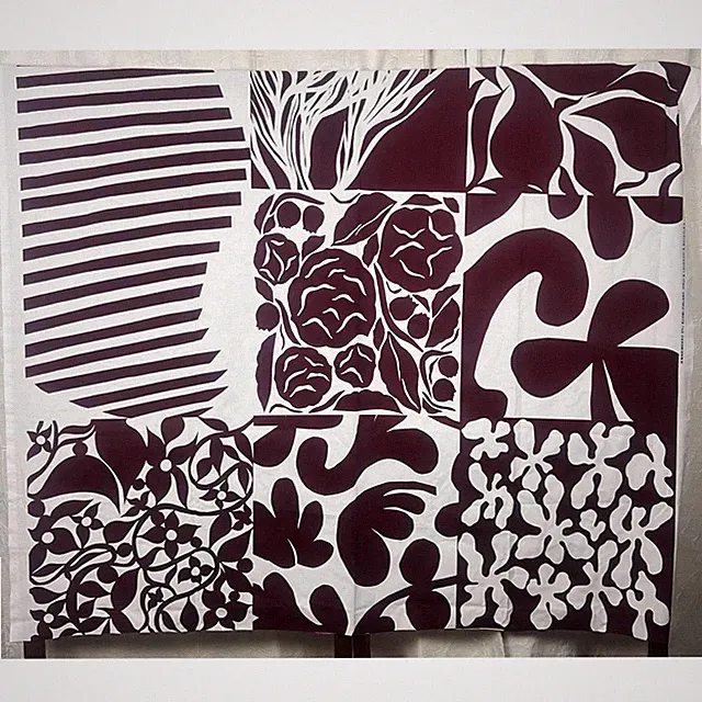 Marimekko Ruudut plum floral patchwork 100% cotton fabric Scandi pop art sewing