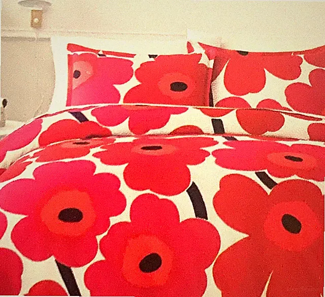 MARIMEKKO UNIKKO RED BLACK white FLORAL (2) standard pillowcases 20x30