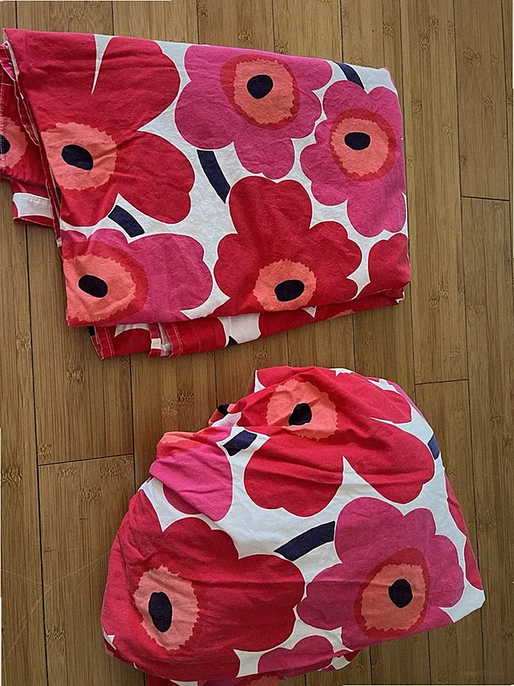 MARIMEKKO Unikko Twin Bed Sheet Set, Cotton Bedding Red Pink Poppy Maija Isola