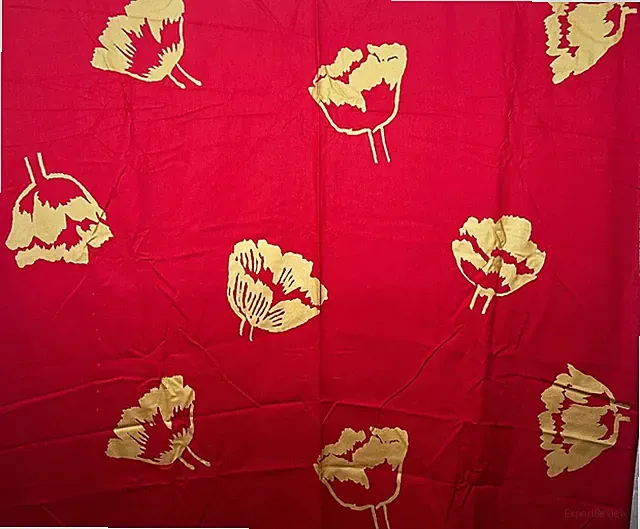 Marimekko vintage "Myski" gold metallic floral cotton fabric red Scandinavian
