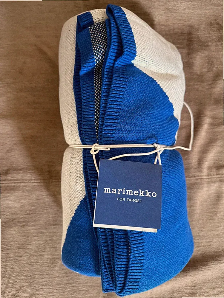 MARIMEKKO x Target 'Harka Print' Throw Blanket Cotton/Acrylic Blu/Blk 60x50 New