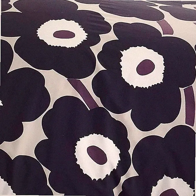 NEW Marimekko Unikko Black Gray Purple Twin Duvet Cover Cotton w Pillowcase