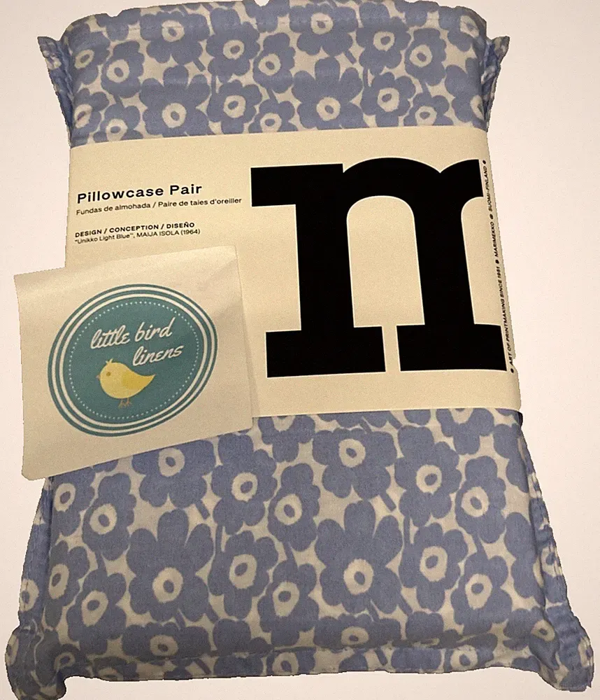 Pair MARIMEKKO Standard Pillowcases UNIKKO Blue White 20 X 30 Cotton New 2 avai