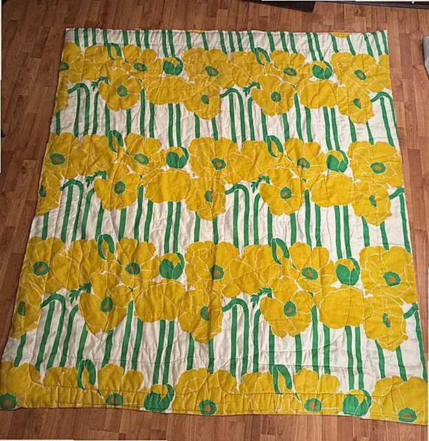 Vintage 60s 70s Burlington Mod Poppies Flower Comforter Blanket Marimekko Queen