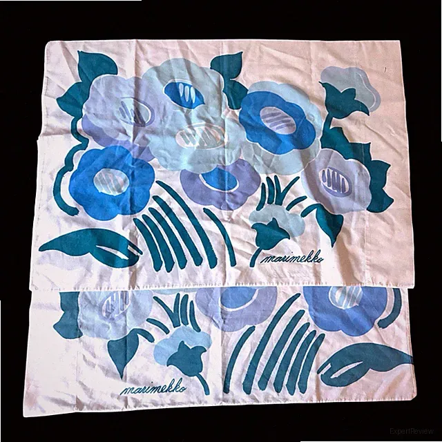 Vintage Marimekko Blue Floral Standard Pillowcase Pair Double Sided Finland