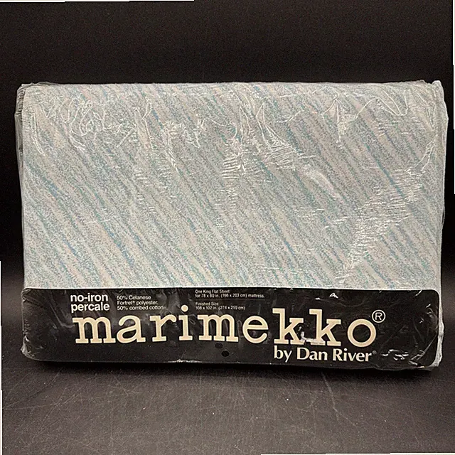 Vintage Sealed Marimekko Dan River ONE King Flat Sheet 108 x 102 in Crayon Blue