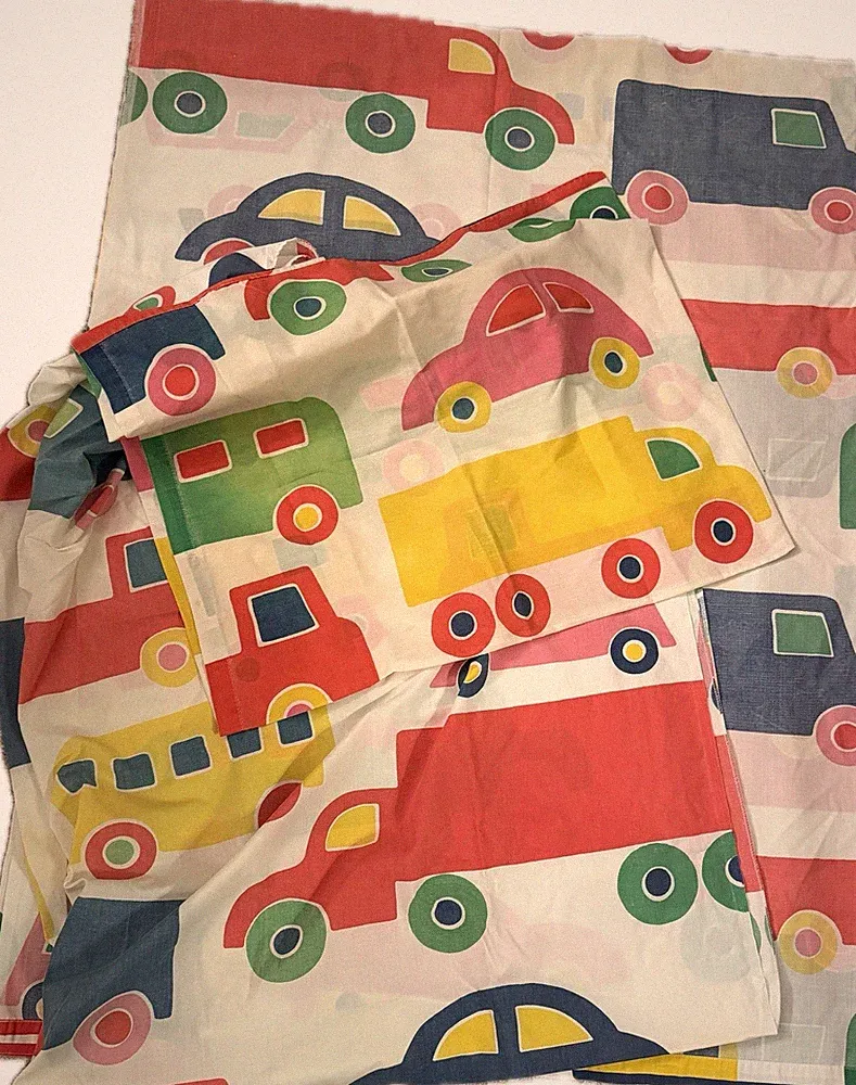 Vtg Marimekko Children’s Bedding Set Colorful Cars Twin Bed